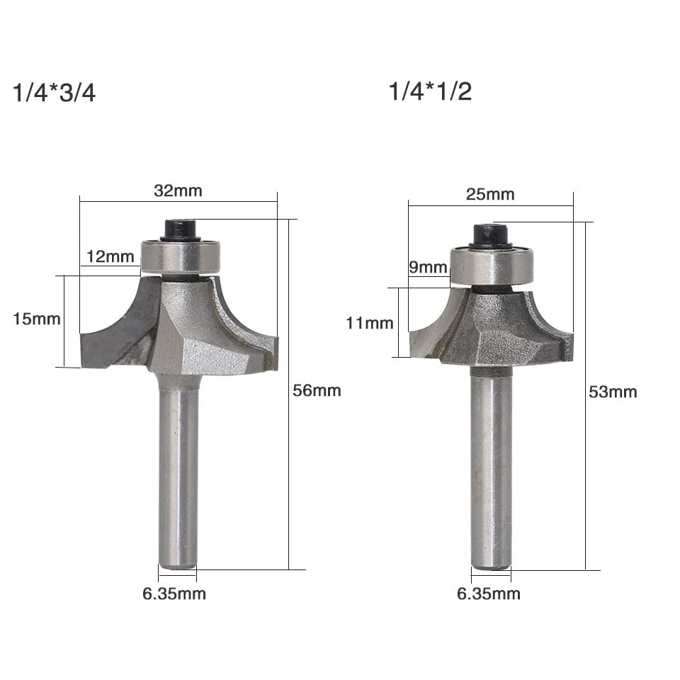 TOOLDO 4-Piece Roundover Router Bit Set - 1/4" Shank For Smooth Rounded Edges (1/8" To 5/16" Radii) 1 thumbnail image