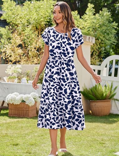 Image of Zeagoo Women Summer Midi A Line Dress Short Sleeve Casual Flowy Tiered Beach Long Sundress with Pockets 2026 Vacation Travel