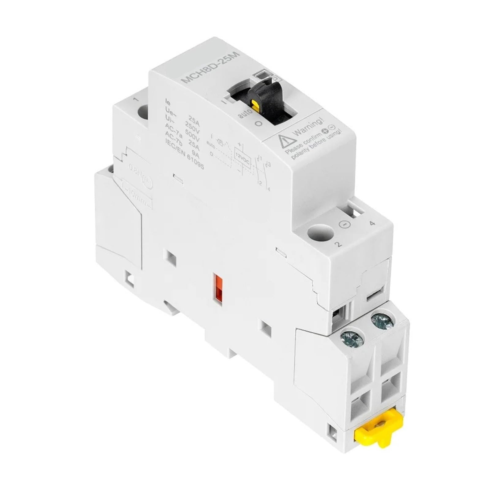 Contactor Modular de CC for Uso doméstico, 2P, 25A, 12 V CC, 50/60 Hz, con Interruptor de Control Manual, for Carril DIN, MCH8D-25M(1no 1nc)