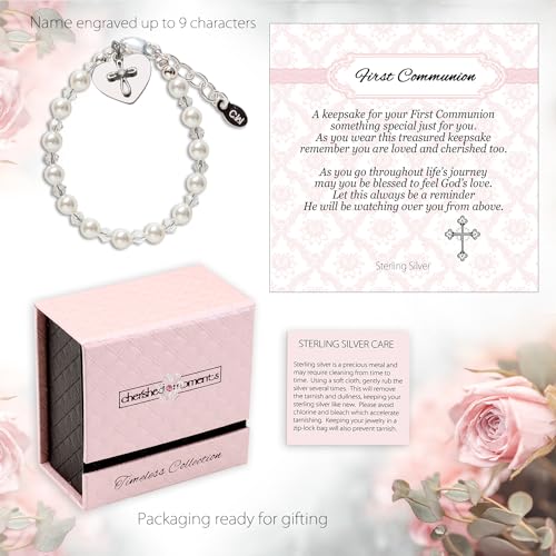 Image of Cherished Moments Girls .925 Sterling Silver and 14K Gold-Plated Cultured or Simulated Pearl Bracelets for First Communion Gifts with Poem and Gift Box