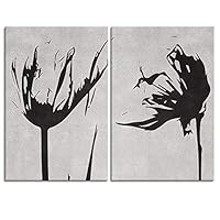 2 Panel Canvas Wall Art Black and White Flowers Canvas Prints Home Artwork Decoration for Living Room,Bedroom - 16
