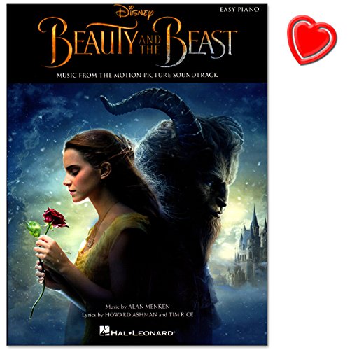 La Belle et la bête – Easy Piano Songbook – Music from the Motion Picture Soundtrack – Livre de partitions avec pince à partitions en forme de cœur colorée