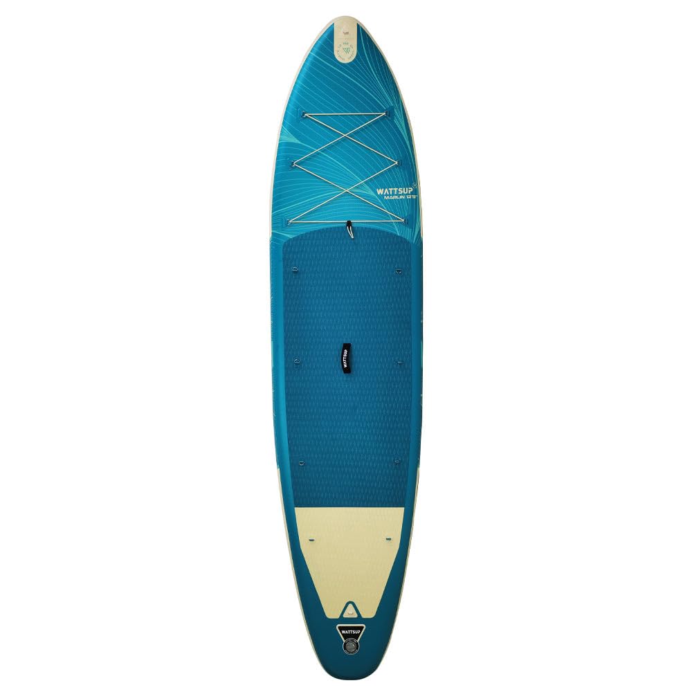 Wattsup - SUP Stand Up Paddle Gonfiabile MARLIN 12'5-378x89x15 cm, Dropstitch - Pacchetto completo: Remo 2in1, Leash, Pompa, Borsa di Trasporto - Fino a 185 kg - Blu
