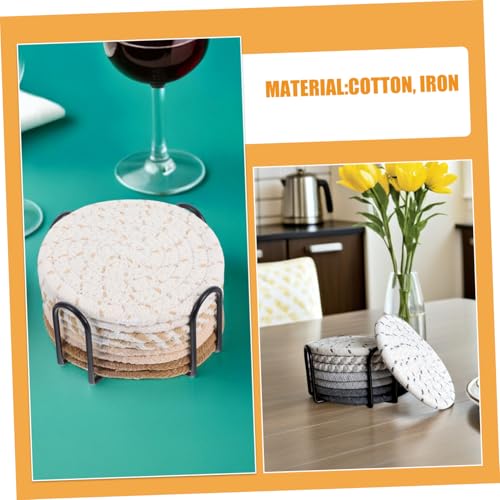 Dessous de verre en coton anti rayure et son support métallique pour bureau et table - 8