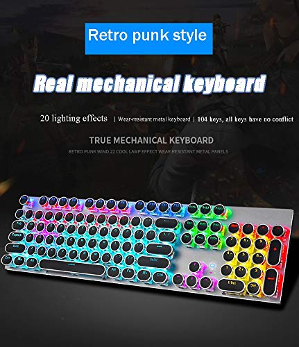 ZXJ Mechanical Keyboard LED Backlit Gaming Keyboard with Blue Switches, 104 Keys (UK Layout) Anti-ghosting with Metal Top Panel and Water Resistant Design for PC Gamers and TypistsBlack