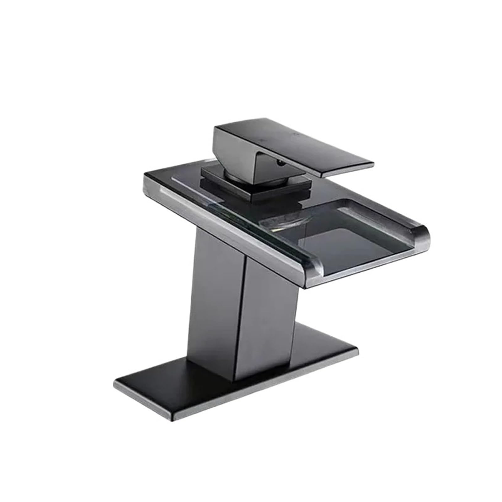 Grifo de lavabo de vidrio templado y acero inoxidable negro con mezclador en cascada