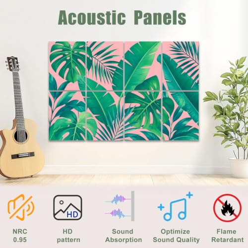 8 Pack Paneles Acústicos Decorativos con Hojas Tropicales Verdes, Absorbentes de Sonido, Auto-Adhesivos para Estudios de Grabación y Oficina 48"x32" miniatura 3