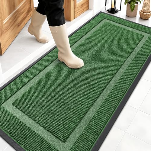 Image of OLANLY Front Door Mat Indoor Outdoor Entrance, Waterproof All-Season, All-Weather Doormat, Sturdy Natural Rubber, Fade Resistant, Low Profile, Easy Clean Patio Porch Entryway Mat, 59x23, Green