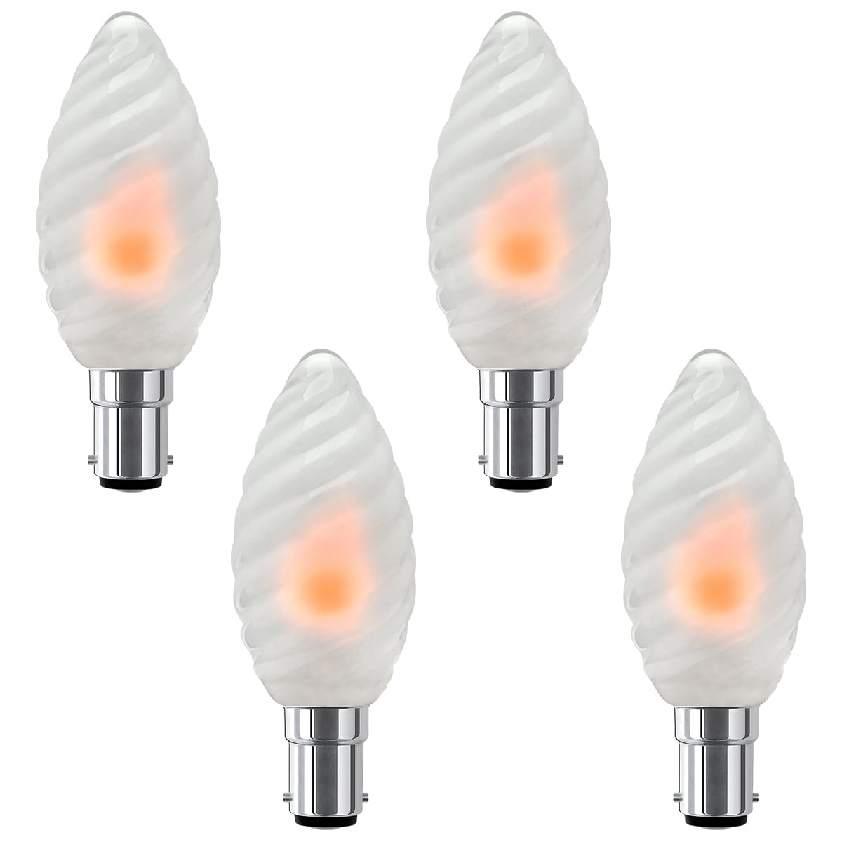 Long Life Lamp Company LED Opal Glass Flicker Flame Candle Light Bulb Twisted B15 Small Bayonet SBC 4 Pack