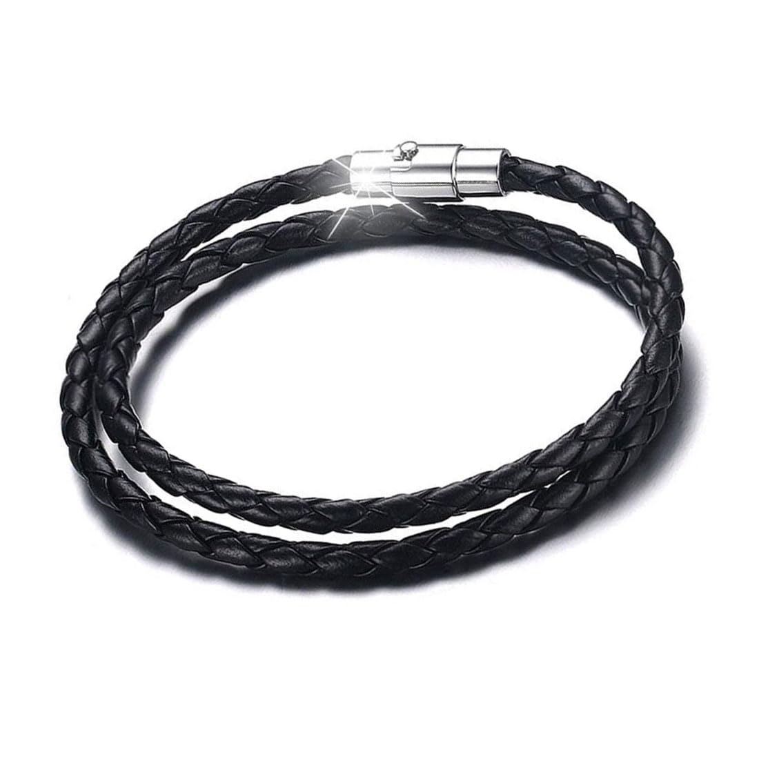 BZKSER BZKSER 2pcs Pulsera Hombre Cuero Mujer - Brazalete de Cuero Trenzado Pulsera de Cuero Trenzado de Doble Envoltura Pulseras de Acero Inoxidable con Cierre de Acero Inoxidable