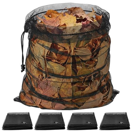 HOMIEE Sacs de Jardin Lot de 4 Sac de Collecte pour Broyeur à Bois Grande Capacité de 61 x 122 cm Réutilisables Cordon de Serrage et Maille, Collecte pour Feuilles...
