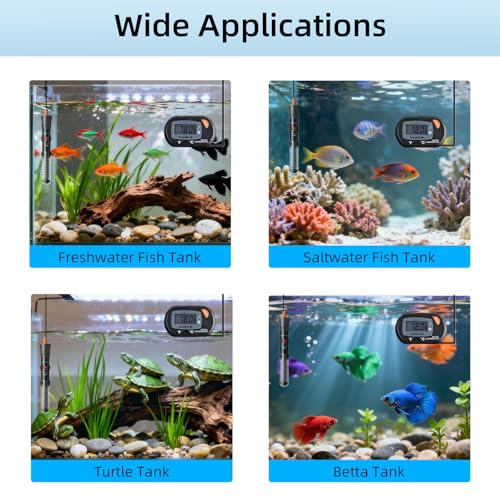 Image of HiTauing Aquarium Heater 25W /50W /100W /200W /300W, Adjustable Knob Fish Tank Heater with Digital Thermometer, Submersible Betta /Turtle Tank Heater for Freshwater and Saltwater Tanks