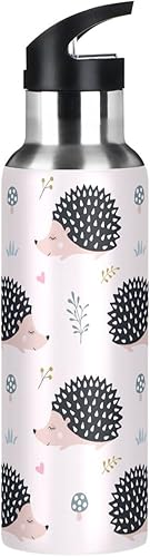 Miniatura 9 de ZZKKO Botella de agua con pajilla, lindos erizos de acero inoxidable rosa, botella de agua de cápsula de agua para tomar agua diaria, termo para