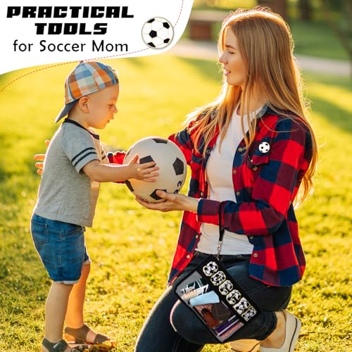 4 Pcs Soccer Bags Gifts Chenille Letter Makeup Bags with 4 Pins Preppy Clear Cosmetic Bag Waterproof Zipper Pouch for Girls Soccer Mom Player Lover Coach4