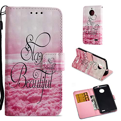 Motorola Moto E4 Hülle, SHUYIT Painted PU Leder Tasche Flip Wallet Case Cover Bookstyle Handyhülle Lederhülle Schutzhülle mit Standfunktion Kartenfächer für Motorola Moto E4 Schale Etui Cover