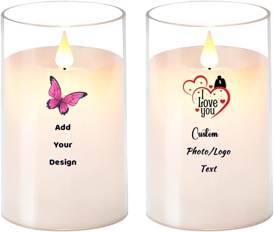 Custom Electric Candles Memorial, Personalized RIP Flameless Candles Photo Name Date Quotes,Customizable LED Battery Powered Pillar Candle, In Love Memory of Candles [Battery Not Included]
