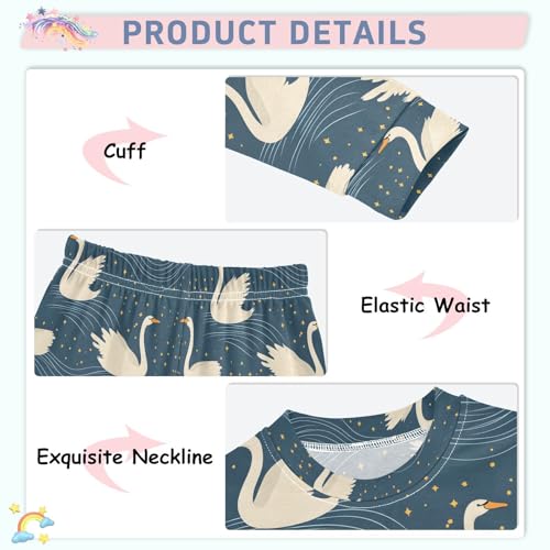 ALAZA Swan Starry Night Blue Pajamas Long Sleeve Sleepwear 2-Piece Pajama Set4