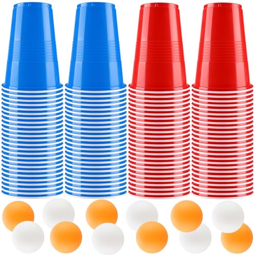 Litimkat Set di Bicchieri da Birra Pong, 100 Bicchieri Beer Pong(500ml) e 12 Palline da P ing Pong, Bicchieri riutilizzabili, per Giochi di bevute, Feste, Compleanni, Festival, Matrimoni, Campeggio