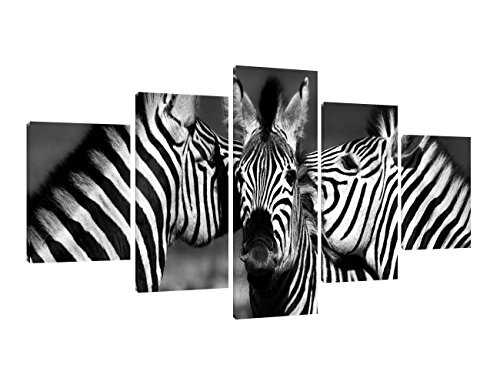 Yatsen Bridge Zebras Wall Art Painting 5 Piece Black And White Photo Close Up Of A Playful Group Of Zebras Prints On Canvas The Picture Landscape For Home Modern Decor Ready To Hang(60''W X 32''H) #TOP30