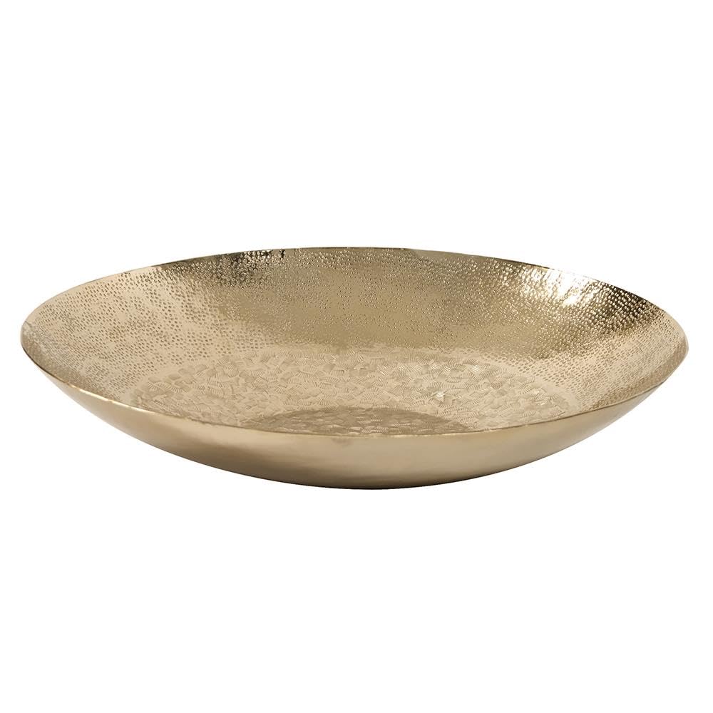 Howard Elliott Collection Gold Aluminum Tray Wall Art Small, Round Chiseled Texture Metal Accent for Table, Shelf or Wall Display, Decorative Piece, 3H x 17W x 17D, Metallic Gold