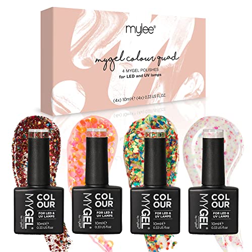 MyGel by MYLEE Confetti Vernis à Ongles Gel Set 4x10ml UV/LED Nail Art Manucure Pédicure pour Usage Professionnel et Domestique - Longue durée et facile à utiliser