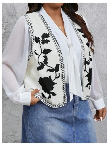 MakeMeChic Women's Plus Size Floral Open Front Vest Sleeveless Jacket Waistcoat4