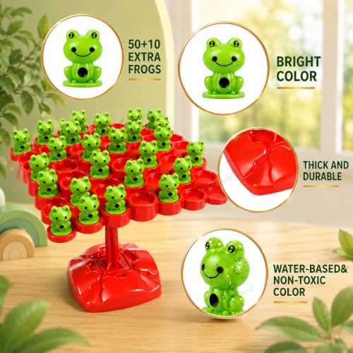 Image of GRAPHENE Multiplayer Frog Balance Games for Kids Board Games Family 50 + 10 Extra Frog Fun Topple Tree Indoor Educational Playtime Counting, Logic & Brain Skills 2-4 Players Game (5 + Years)