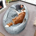 ODOXIA Human Dog Bed for Adults & Furry Friends | Warm & Comfortable Human Sized Dog Bed | Giant Bean Bag Dog Bed for Humans & Pets | Light Grey | Detachable Cover & Blanket Included