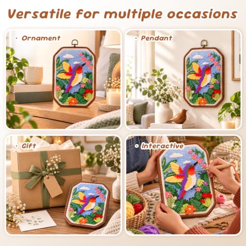 Image of Gipony Punch Needle Kits Adults Beginner,Punch Needle kit for Beginners, Embroidery kit for Beginners,Includes All Tools and Materials,Easy to Follow Instructions and Videos-(Nectar & Wings)