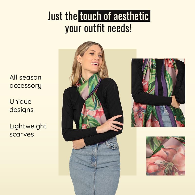 Image of Trillion London Spring Collection | Designer Silk Scarf For Women UK | Lightweight Neck Scarves | Shawl Wraps | Suitable for Daily Life | Smooth & Soft Finish | Gift for Women | Size-180cm x 90cm