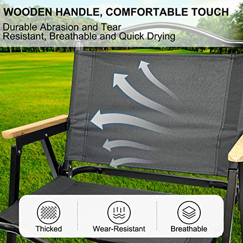 Doseno Portable Camping Chair With Wooden Handle, Widen Foldable Outdoor Chair, Collapsible Beach Chair Of Ergonomic Design, Suitable For Sand Camping Travel Picnic Lawn Concert(Black #TOP4