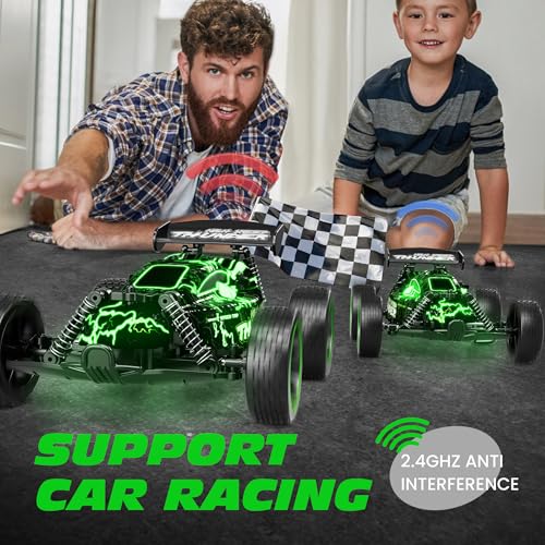 Image of Tecnock RC Cars for Kids, 1:18 Scale 2WD RC Car with LED Lights, 2.4GHz Remote Control Car with USB-C Easy Charging & 50 Mins Playtime, Toys Gifts for Boys & Girls Ages 8-12