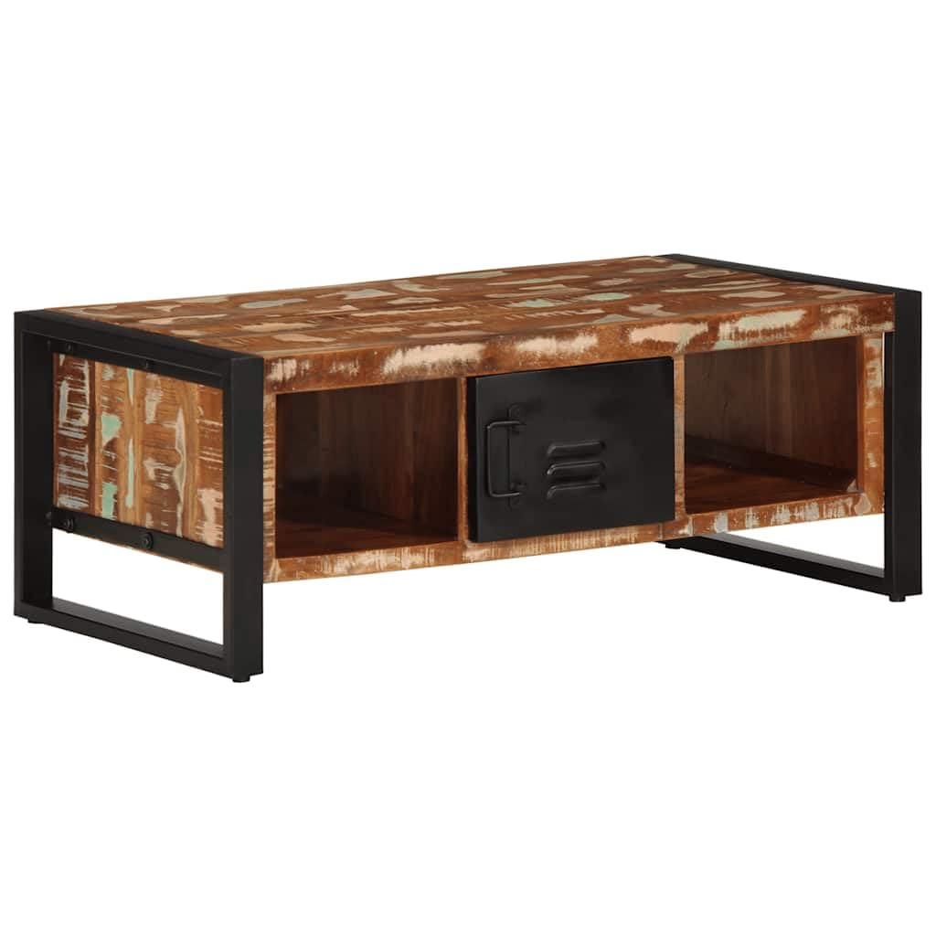 Stolik kawowy wielokolorowy drewniany stolik kawowy uchwyt do przechowywania, stabilna szafka pomocnicza 90 x 50 x 36 cm lite drewno z recyklingu