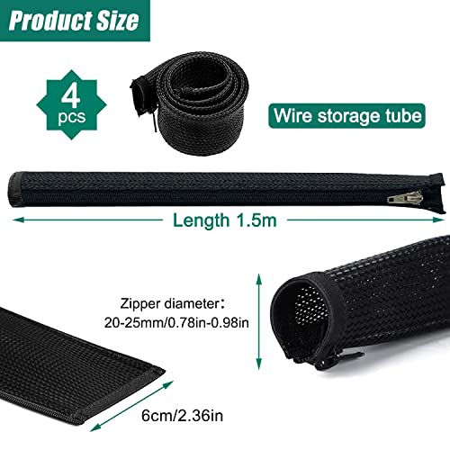 JReHuiG 4 x 1.5 m Cable Management Cover, Black for Office Management Hide Storage Protection Cables Diameter 20-25 mm - Image 2
