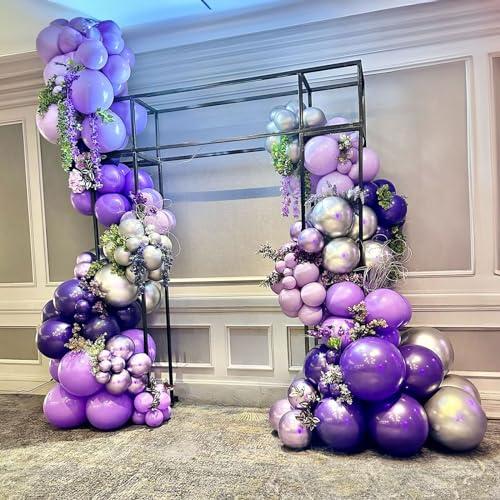 Image of Purple Silver Balloons, 12 Inch Metallic Purple Silver Balloons Light Purple Silver Latex Balloons Lavender Silver Confetti Balloons for Princess Party Girl Birthday Wedding Baby Shower Decorations