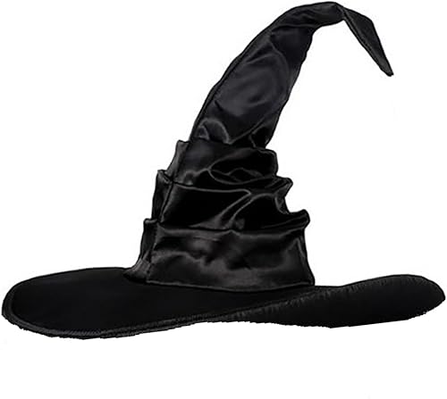 Sombrero de bruja de Halloween, color negro, grande, fruncido para mujeres y hombres, gorra puntiaguda de mago, accesorios de disfraz de cosplay