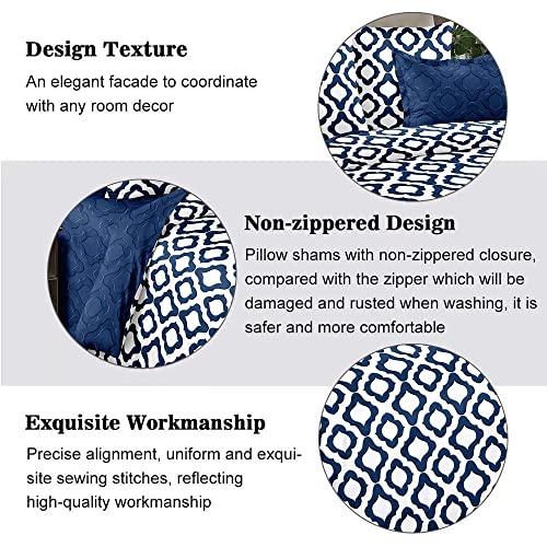 Shatex Navy Blue Comforter Queen Size 3 Piece Queen Comforter Bedding Set- All Season Bedding Comforter Set, Ultra Soft Polyester Diamond Circle Bedding Comforters- Navy #TOP2