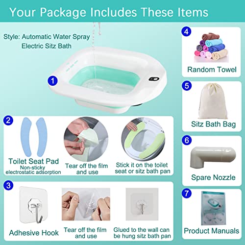 Irwpitw Sitz Bath, Electric Sitz Bath For Toilet Seat Hemorrhoids Postpartum Care Tub, Sits Bath Soak Pan For Women Men, Sitz Baths Salts Bowl, Hip Bath Basin, Foldable, Water Spray Style, Green #TOP2