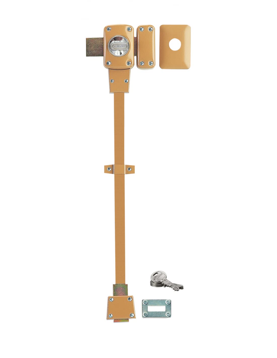 THIRARD Verrou Mirage 6, Bouton, Cylindre 45 mm, Tringle 2 pts, Bronze | Cylindre laiton 5 goupilles, tringle acier 460 mm, pose en applique, finition bronze, 3 clés acier nickelé incluses