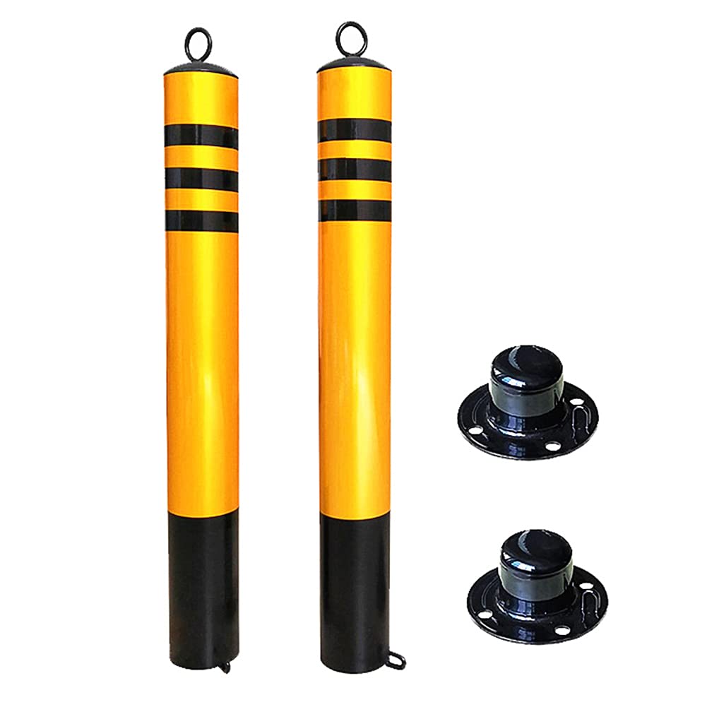 WDSOPK Driveway Safety Barrier, 2Pcs Metal Parking Bollards with Reflective Tape, Car Security Bollard Barrier for Parking Posts