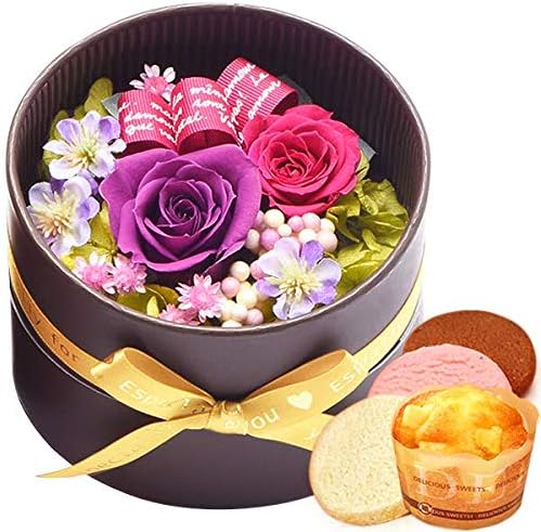 Amazon 母の日 バラ 花コラボケーキ洋菓子 花とスイーツ プリザーブドフラワー アレンジメント 母の日のプレゼント フラワーギフト カラー ムラサキ プリザーブドフラワー オンライン通販