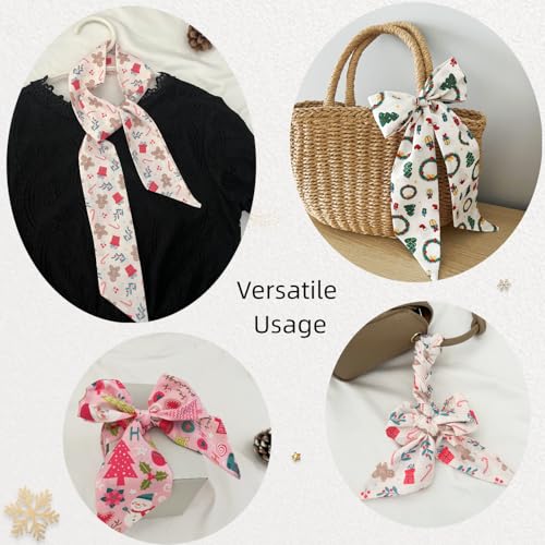 5PCS Christmas Scarf for Bags Handbag Handle Ribbon Satin Neck Scarf Neckerchief Headbands Hair Scarf for Women Girls4