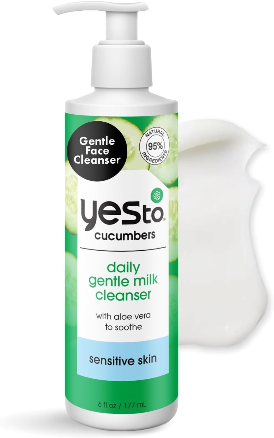 Yes To Cucumbers Daily Gentle Milk Cleanser, Soothing Face Wash That Won't Strip Your Skin & Holds Moisture, With Cucumber Extract, Soy Proteins & Green Tea, Natural, Vegan & Cruelty Free, 6 Fl Oz