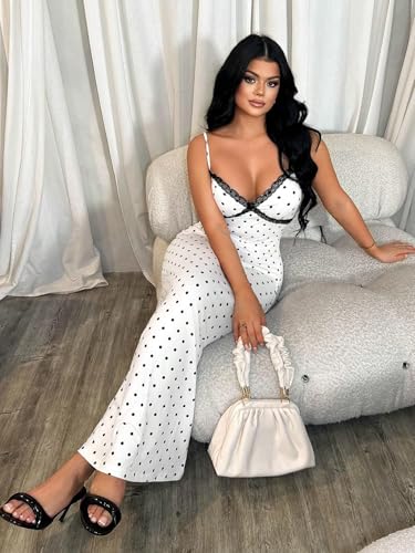 Verdusa Women's Polka Dots Dress Lace Backless Elegant Bodycon Cami Maxi Dresses3