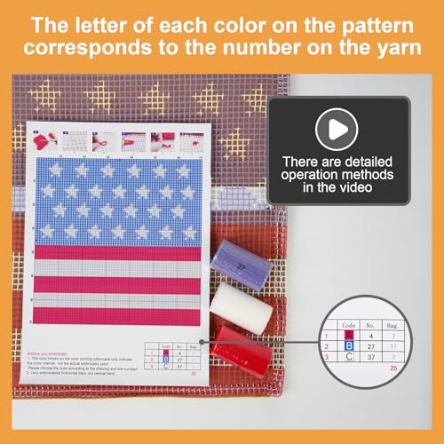 Image of QIONG MENG Latch Hook Kits for Adults, DIY Stars and Stripes American Flag Decor Pattern Pillow Cover Kit Needlework Cushion Cover Hand Craft Crochet for Home Sofa Decorations 17 x 17 Inch