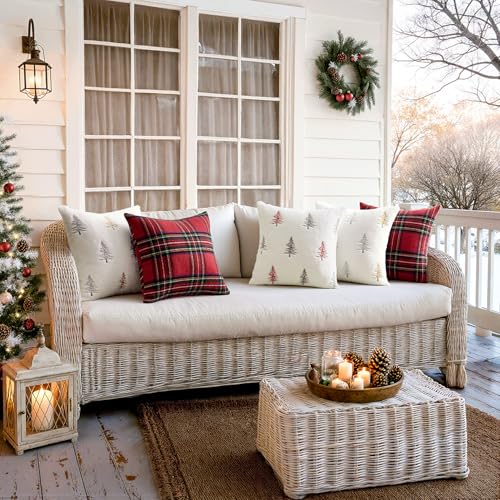 Image of MIULEE Christmas Decorative Pillow Covers Set of 2 Faux Fur Throw Pillows with Embroidered Christmas Tree 18x18 Inch White Gold Winter Couch Covers for Festival Sofa Bedroom Living Room Home Decor