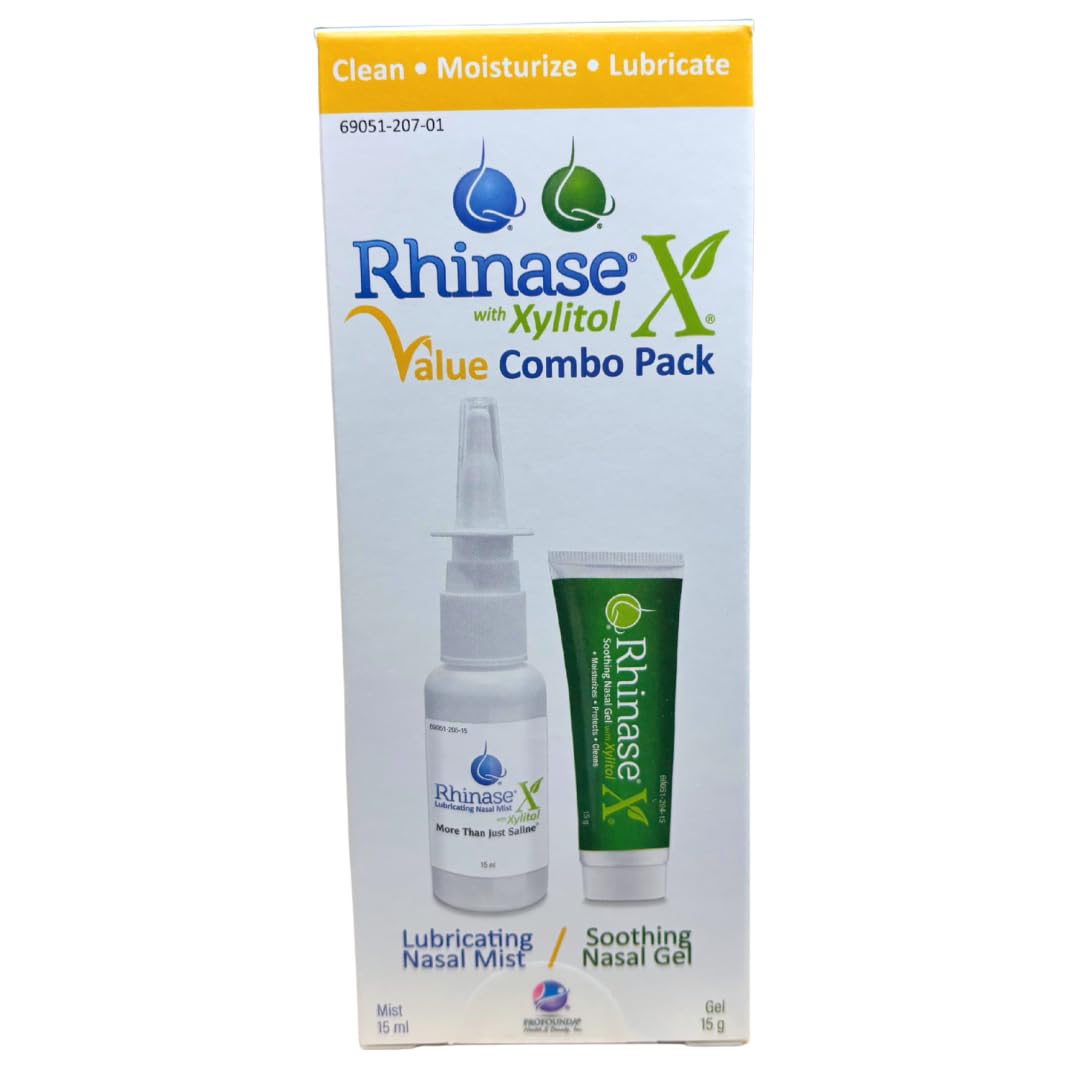 Rhinase X Value Combo Pack (15 ml Lubricating Nasal Mist & 15 ml Soothing Nasal Gel) for Dry Nose, nosebleeds