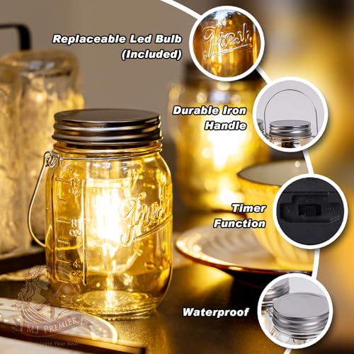 MJ PREMIER Mason Jar Lights Hanging,2-Pack Outdoor Garden Lanterns,Battery Operated Cordless Lamps,LED Bulb and Auto Timer,Patio,Indoor Lights for Camping Picnic Party Fireplace Hallway (Amber) - Cosy Home Interiors MJ PREMIER Mason Jar Lights Hanging,2-Pack Outdoor Garden Lanterns,Battery Operated Cordless Lamps,LED Bulb and Auto Timer,Patio,Indoor Lights for Camping Picnic Party Fireplace Hallway (Amber) - Image 2