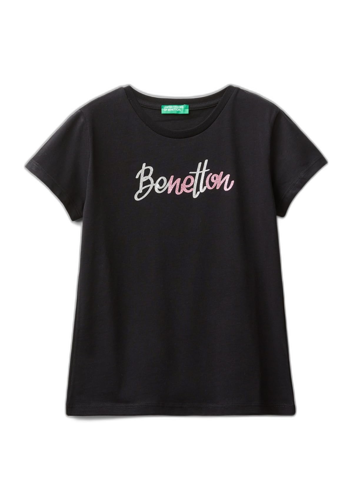 Önü Parlak Logo Baskılı Bisiklet Yaka Kısa Kollu T-Shirt T-Shirt Kız çocuk