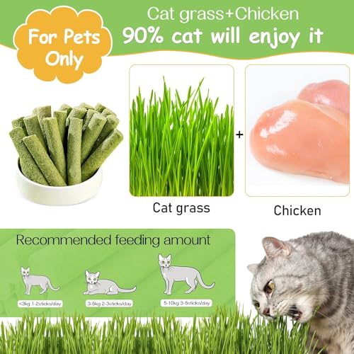50g Cat Grass Teething Stick for Cat, Freezed Dried Cats Grass Treats Snacks, Edible Cats Chew Toys for Teeth Cleaning and Hairball Removal - Image 3